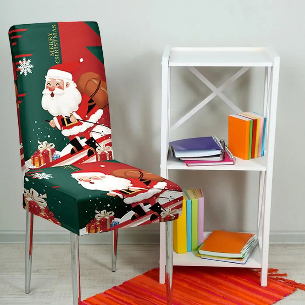 Festive Chair Decoration Cover Elastic Stretch Chair Covers Festive Christmas Chair Cover Set with Cartoon Santa Snowman for New