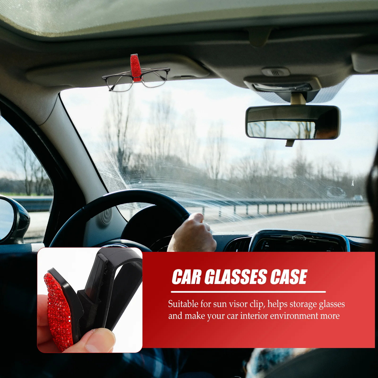 

Plastic Rhinestone Car Sunglasses Holder Visor Clip for Glasses Storage Anti Scratch Windscreen Shade Accessories Lightweight
