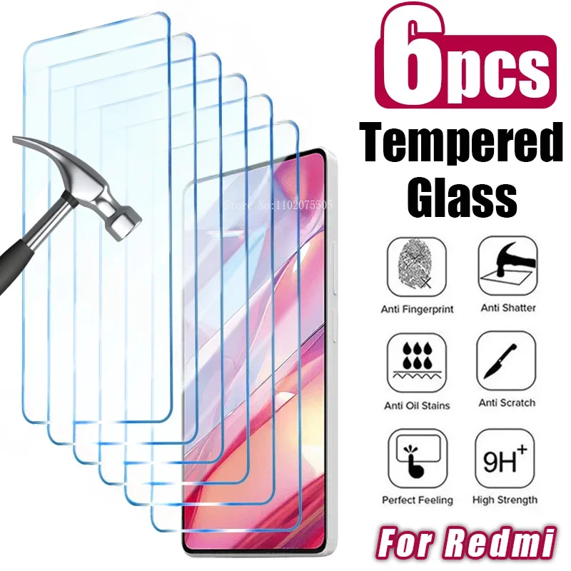 

6PCS Tempered Glass for Redmi Note 12 11 10 9 8 Pro Plus 5G 12S 11S 10S 9S 9T 8T Screen Protector for Redmi 12C 10C 9C 9T 9AT 7