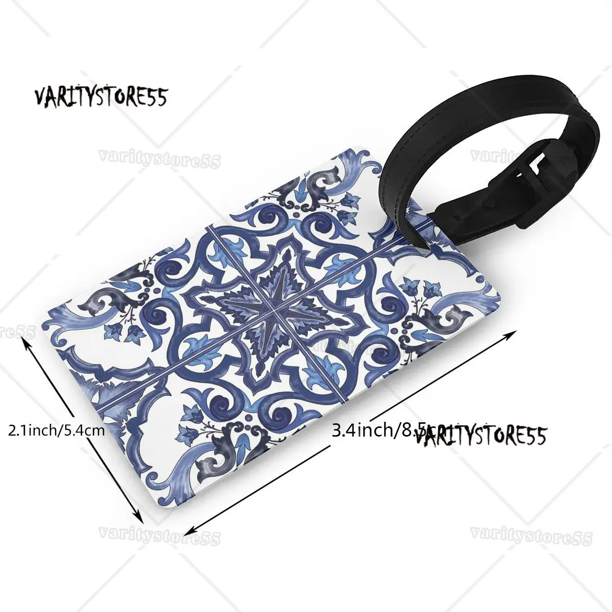 Blauw Sierlijke Bloemen Mediterrane Siciliaanse Tegel Bagagelabels Kofferaccessoires Reisbagage Boarding Tag Draagbaar