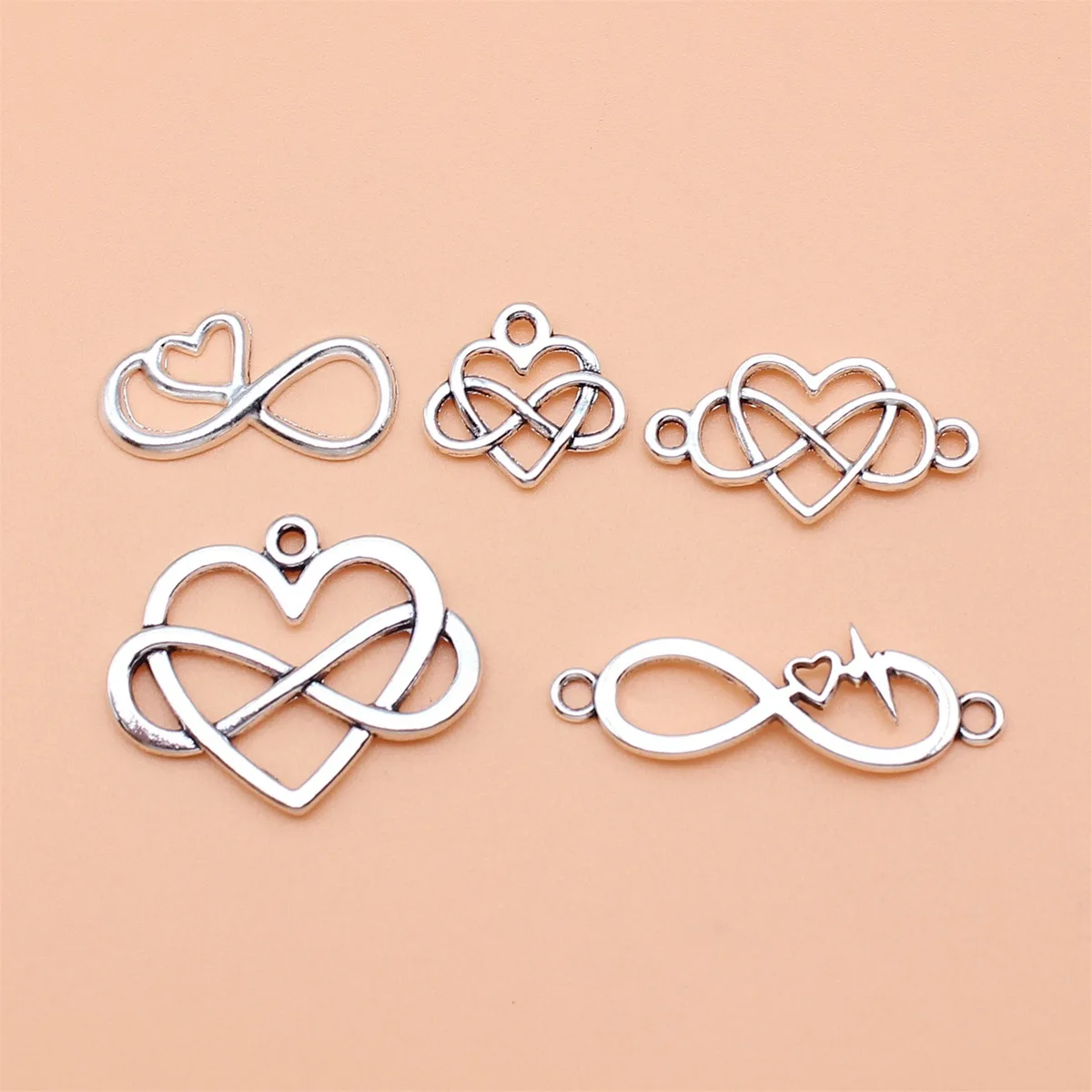 5 sztuk antyczne srebro kolor nieskończoności Symbol serca kolekcja Charms dla DIY tworzenia biżuterii, 5 stylów, 1 sztuka