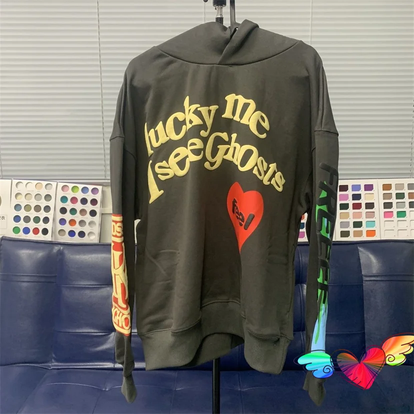 2023fw Puff Print Lucky Me Hoodie Men Women Hip Hop Kids See Ghosts Hoody Kanye West Ye Sweatshirts Thick Heavy Terry Pullovers