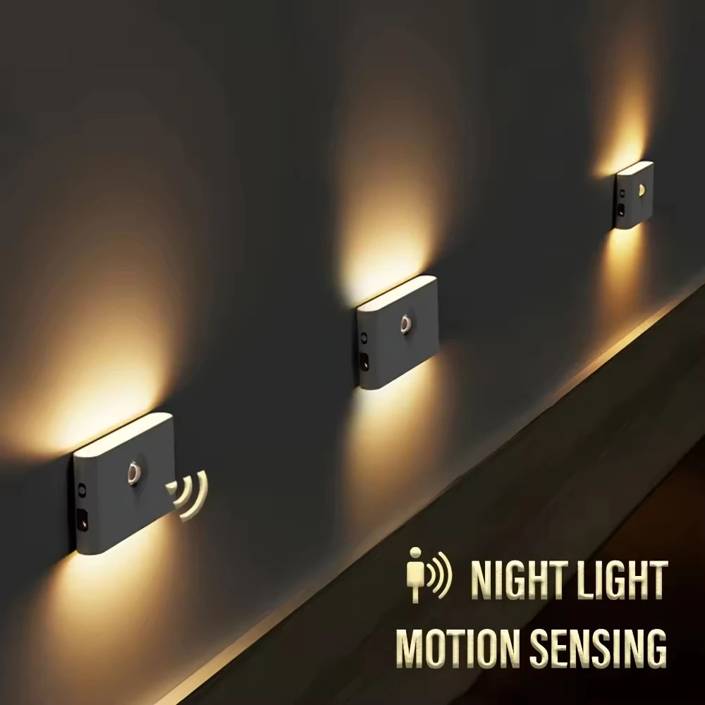 

USB Rechargeable Wall Night Light with Motion Sensor Bedroom Corridor Cabinet Bathroom Lamp