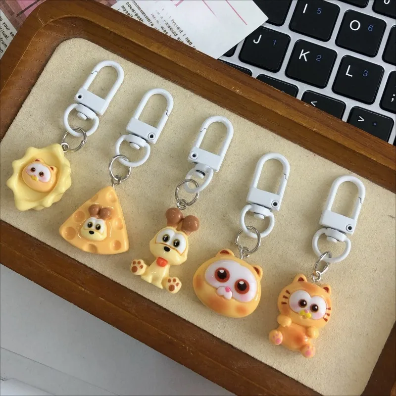 

5pcs/set Hot New Cute Cartoon Garfield Keychain Girl Student White Buckle Backpack Gift Pendant Cartoon Pendant Birthday Gifts