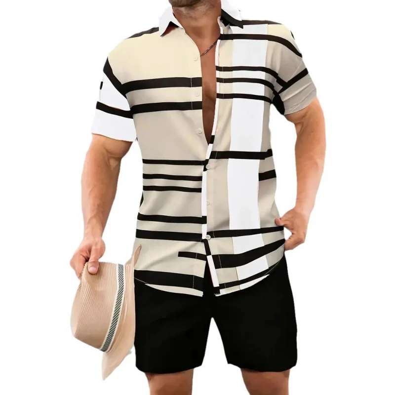 New Casual Versatile Plant Pattern Short Sleeve Shirt and Shorts Set