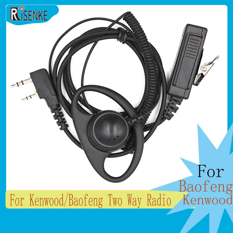 RISENKE-Earpiece for Kenwood TK-220,240,NX-220,NX-320,NX-240V,NX-340U,Baofeng UV-5R,UV-9R,BF-888S,Walkie Talkie, 2 Wire Headset