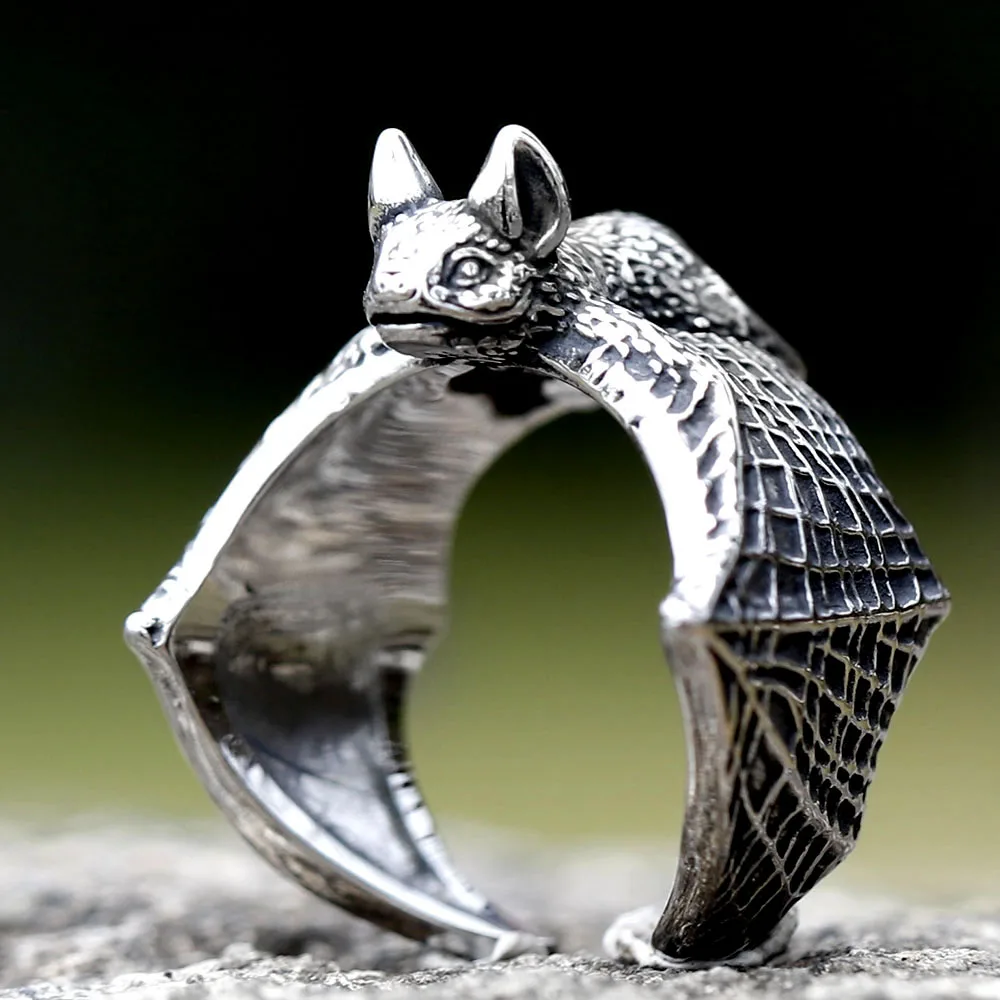 2023 neues Design Edelstahl Fledermaus ring detaillierte Punk Biker Tiers chmuck hochwertige Geschenk zubehör für Geschenk versand kostenfrei