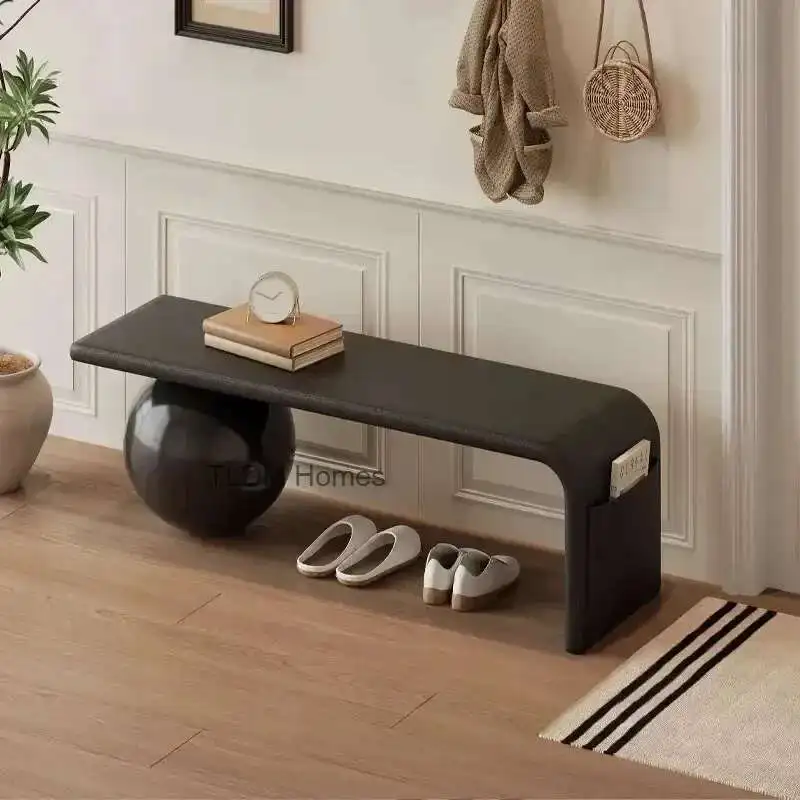 

Nordic Light Luxury Stool for Home Entrance Integrated with Side Pockets High-end Cat Paw Leather Ottoman for Clothing Store t