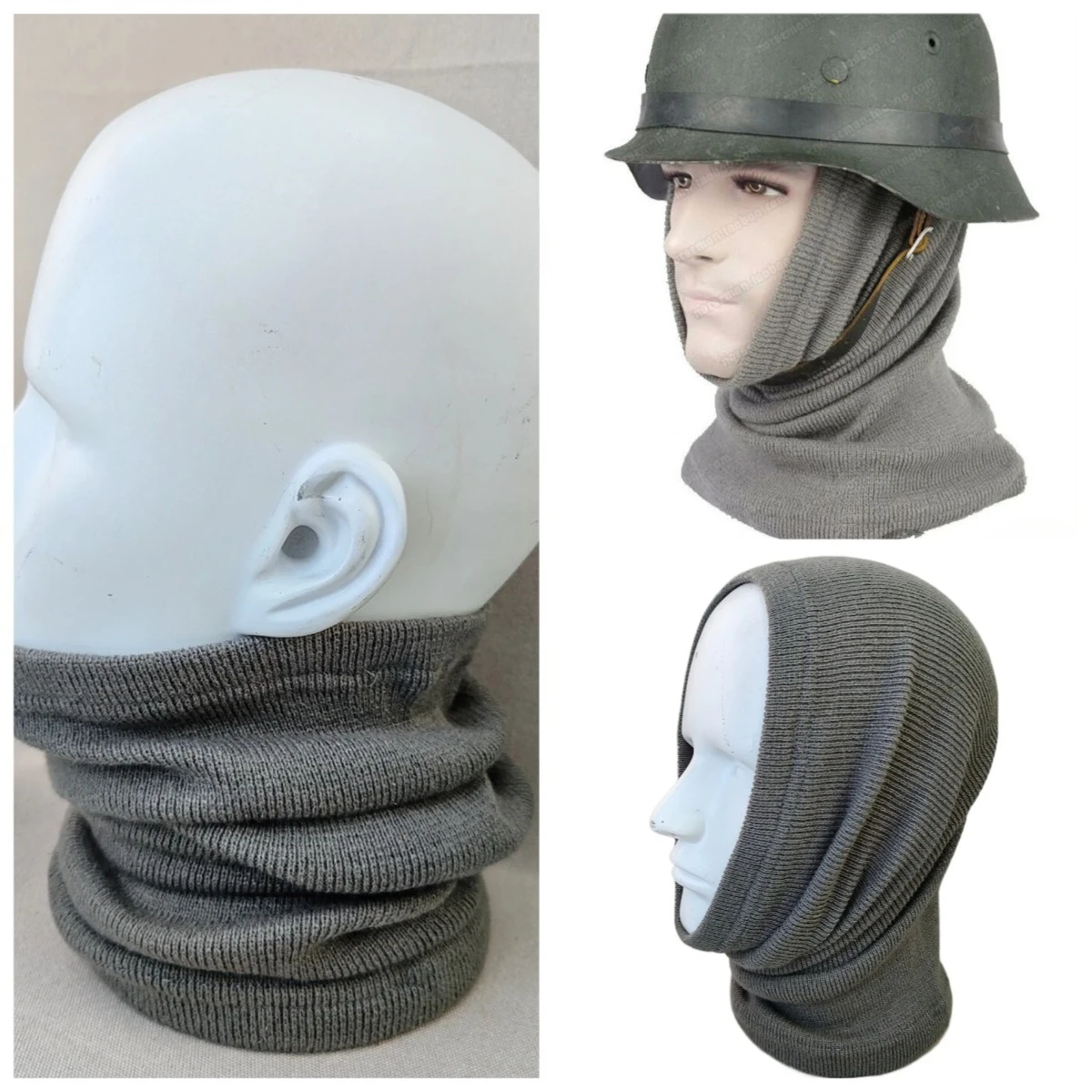 Reproduction of WWII German Army Winter Warm Headwear and Neck Cover Classic Grey Knitted Face Mask for Cold Protection