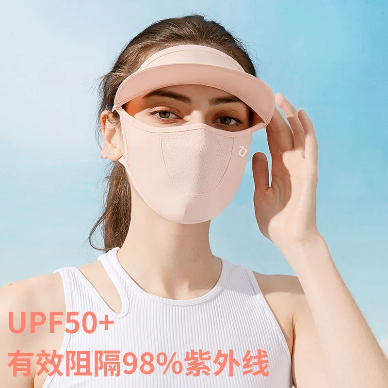 Verão Outdoor Sun Protection Mask Full Face Sun Protection Mask Mulheres com Brims Sun Protection Mask Cap Ice Silk Mask