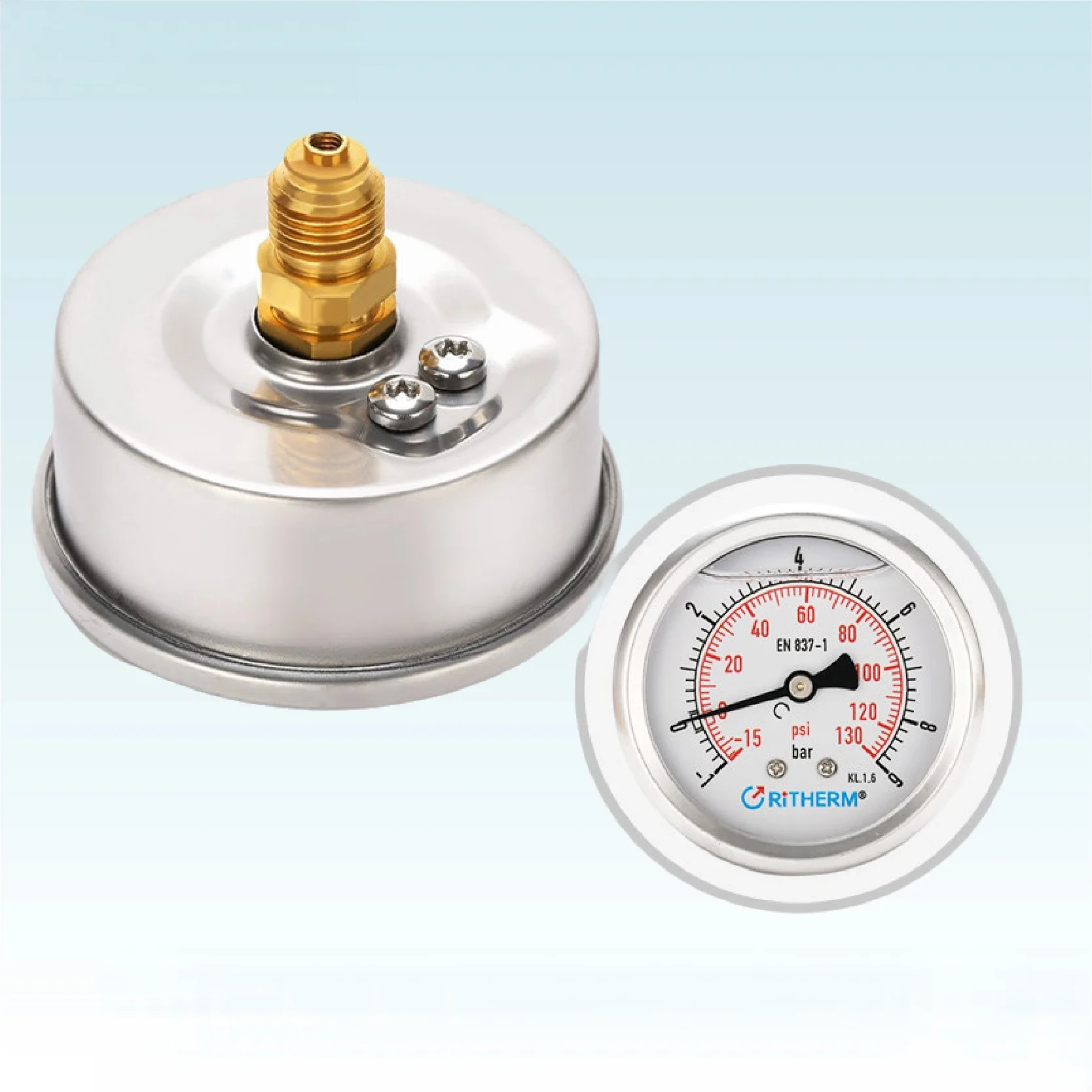 YN60 63mm Liquid Filled Pressure Gauge – Axial Mount Stainless Steel, Shock Resistant, Dual Scale Bar/psi, 1/4 BSP Thread for Hy