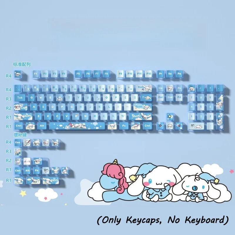 

120Key Kawaii Cinnamoroll Keycaps For Mechanical Keyboard PBT Material Dye-Sublimation Process Four-Sided Transparent Keycap Set