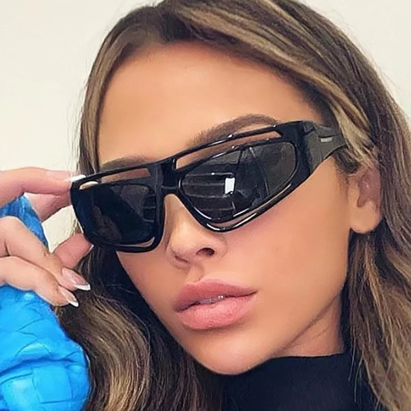 

SO&EI Vintage Y2K Women Cat Eye Hollow Sunglasses Fashion Outdoor Sports Driving Mirror Goggles Shades UV400 Men Sun Glasses