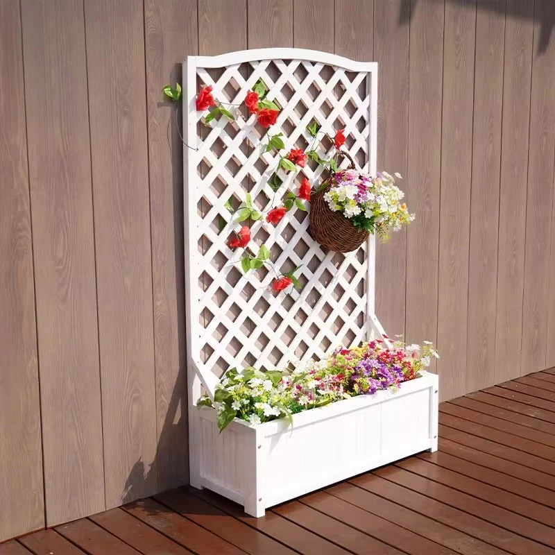 

AA Outdoor preservative wood courtyard flower pot grid frame yard fence flower frame garden climbing vine frame solid wood balco