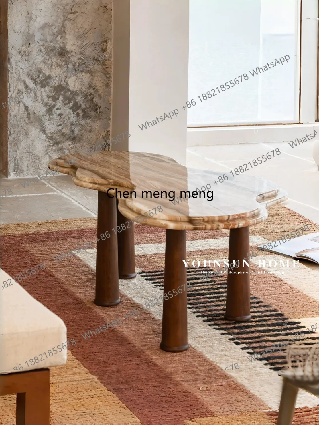 

Living room high-end corner few sides solid wood natural luxury stone marble special-shaped cloud small tea table