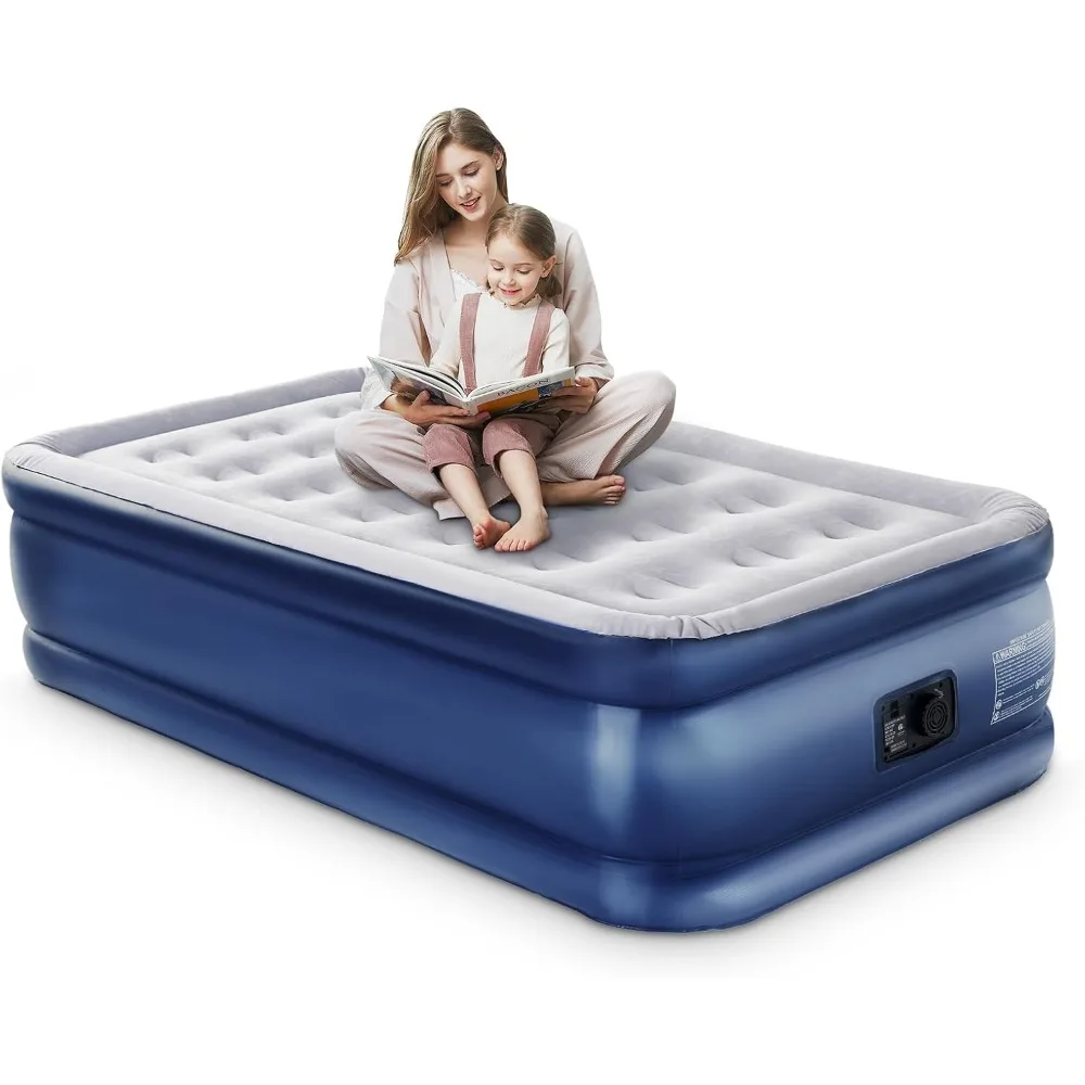 Twin Size Air Mattress with Built in Pump 18 Inch Inflatable Bed Fast Inflation Deflation for Camping Guest Travel Home