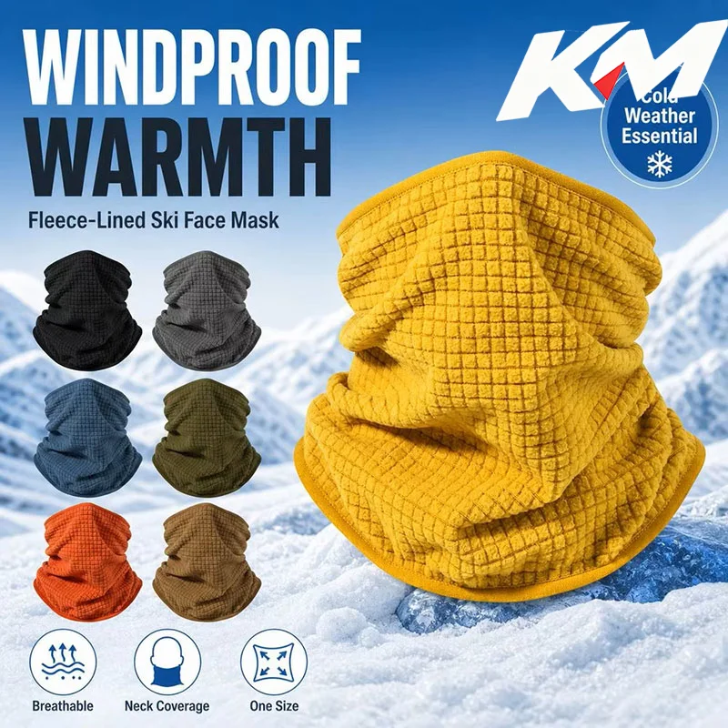 Waffle Cycling Neck Gaiter Windproof Winter Polar Fleece Neck Warmer Hiking Unisex Skiing Mask Tube Scarf Face Covering Camping