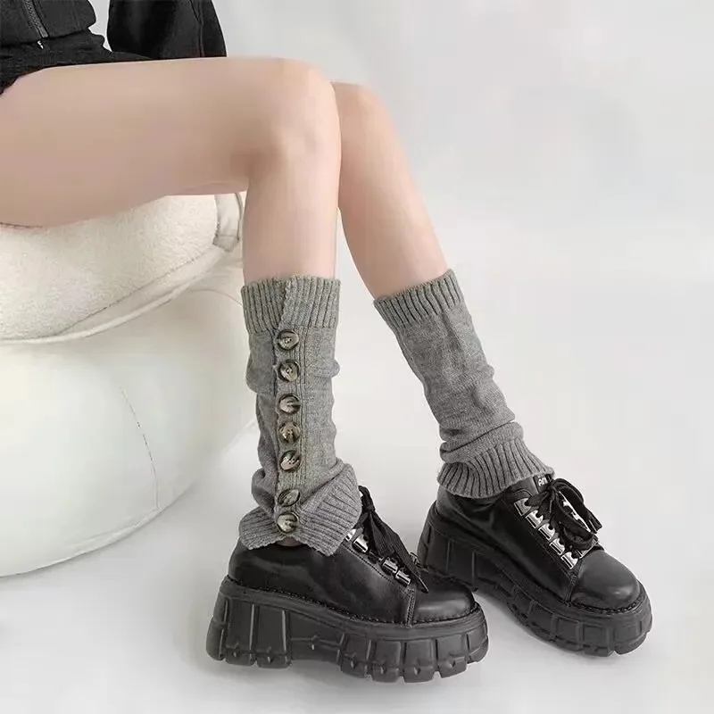 Brown Knitted Sock Sleeves Women New Button Leg Warmers Middle Leg Socks Y2k White Stacked Socks Cute Girl Accessories
