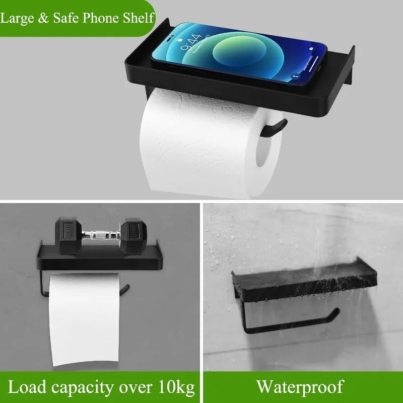 Wall-Mounted Toilet Paper Holder with Storage Shelf Waterproof Bathroom Tissue Rack with Phone Holder for Bathroom Accessories image 6