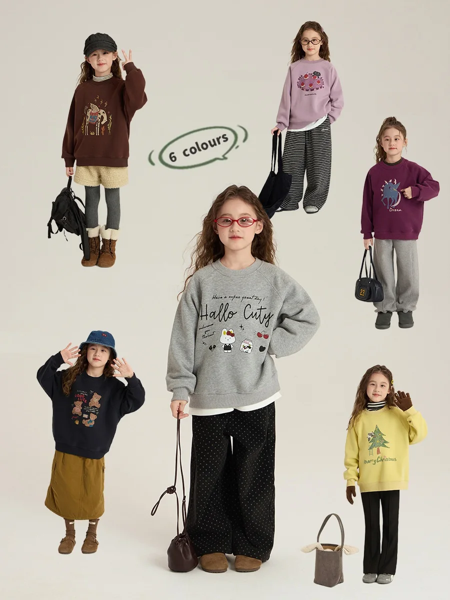 

Весенне-осенний хлопковый свитшот с принтом и флисовой подкладкой для девочек и мальчиков, детский джемпер, школьная одежда, топы для детей 2-12 лет