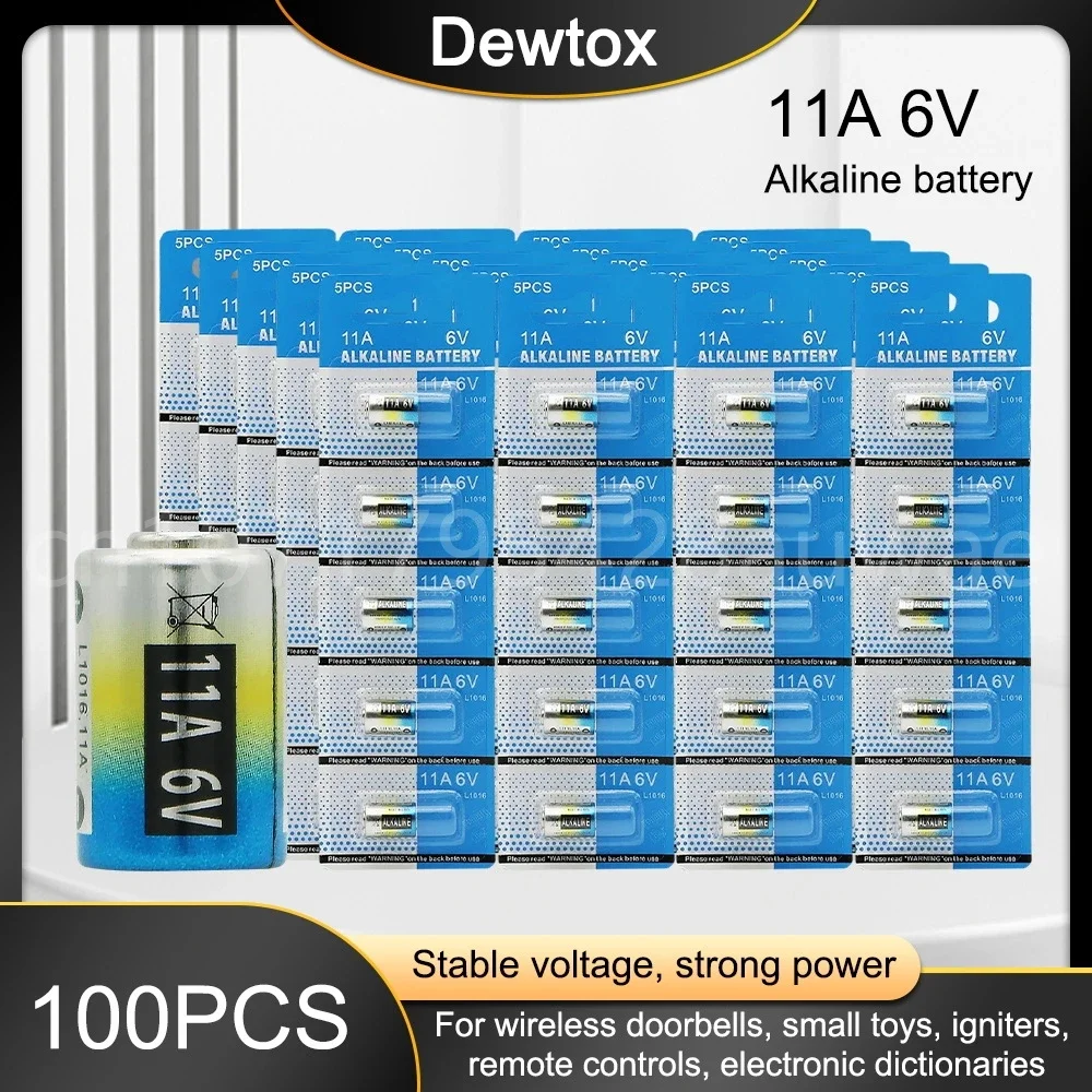 100PCS 6V Alkaline Dry Batteries 11A MN11 L1016 Long Last Power Battery for Laser Pen Reading Pen Remote Controls