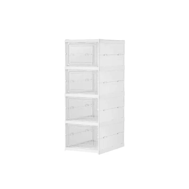 4 Layer Stackable Shoe Storage Cabinet with Magnetic Transparent Door Movable Shoe Rack for Wardrobe Entrance