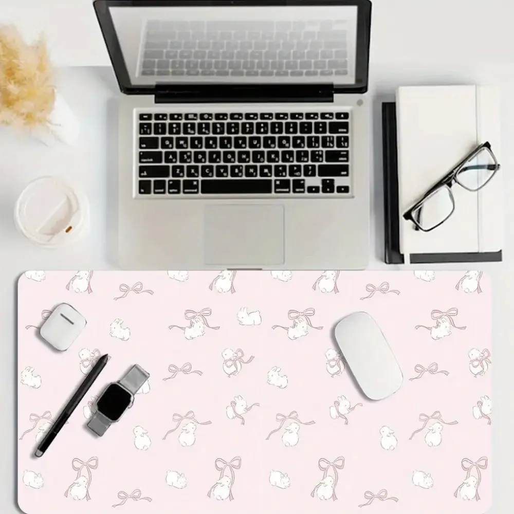 Cute Pink Bunny Desk Mat Extra Large Non-Slip Gaming Mouse Pad Workspace Decoration