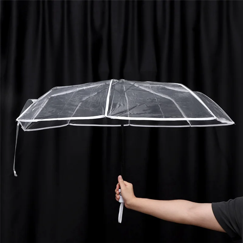 

5X Transparent Umbrella Rain Sun Rain Auto Umbrella Compact Folding Windproof Style Clear Umbrella,Transparent & White