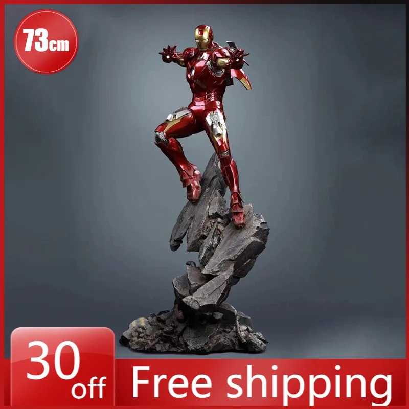 

75cm Iron Man Figure MK7 Flying Posture Can Glow Anime Model High-end Resin Desktop Ornament Decorations Children Toys Gifts