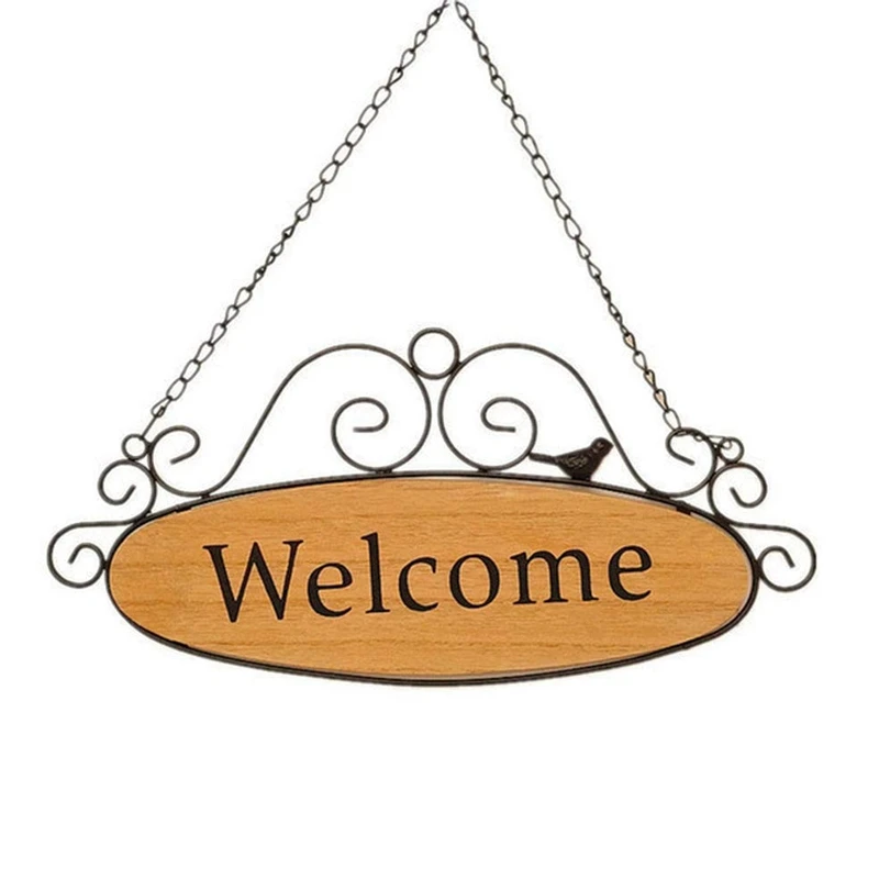 

HOT-Welcome Door Signs Decorative Wood Hanging Sign Home Plaque Garden Bar Cafe Shop Store Front Door Wall Hanging Decoration