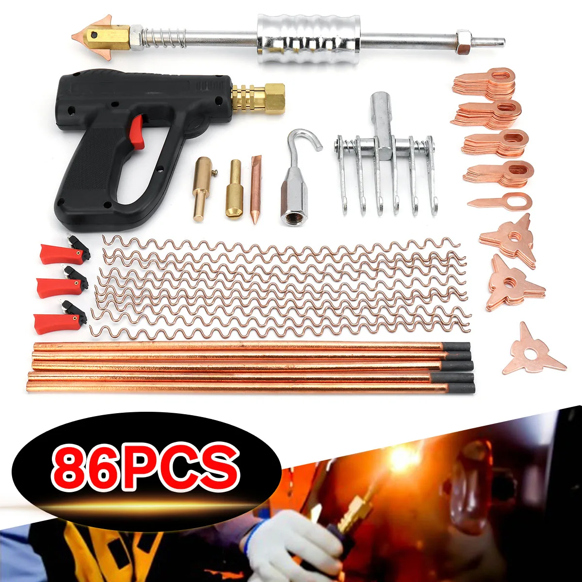 Universal Car Body Dent Repair Extrator Kit Dispositivo de Remoção de Ponto Soldador Máquina de Solda Puxando Ferramenta de Martelo 86 Pcs