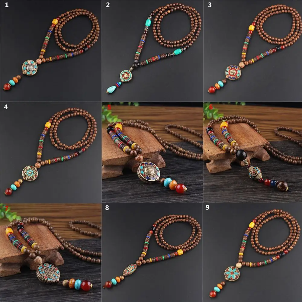 Boho Wooden Beaded Necklace Long Sweater Dress Handmade Pendant Chain Tassel Fashion Bohemian Necklace Jewelry Women