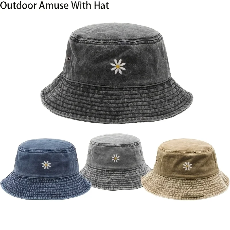Fresh And Versatile Bucket Hat with Daisy Elements, Suitable for Traveling And Shopping
