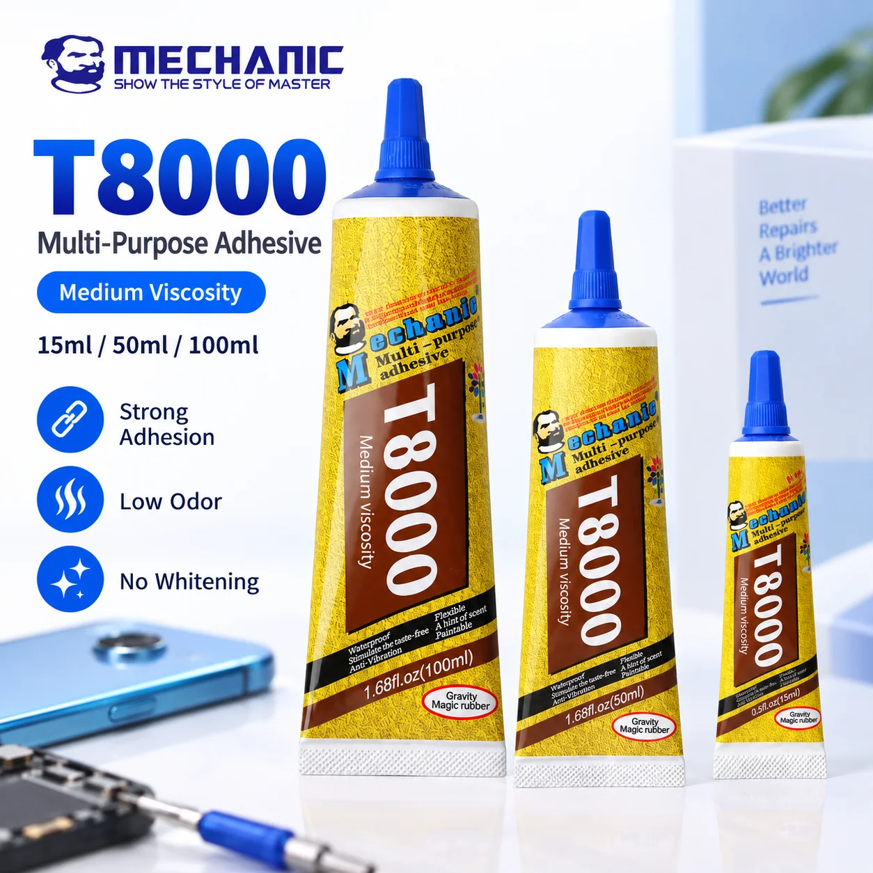 MECHANIC T8000 Multi-Purpose Adhesive Glue 15ml 50ml 100ml for LCD Touch Screen Phone Frame Back Cover Jewelry Crafts Repair