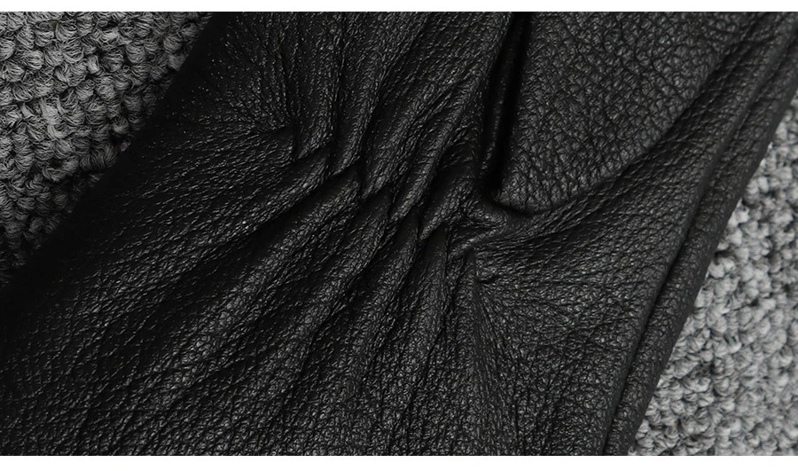 New Women's Genuine Leather Winter Warm Women's Soft 70% Wool Lining Rivet Buckle High-Quality Connected Finger Gloves