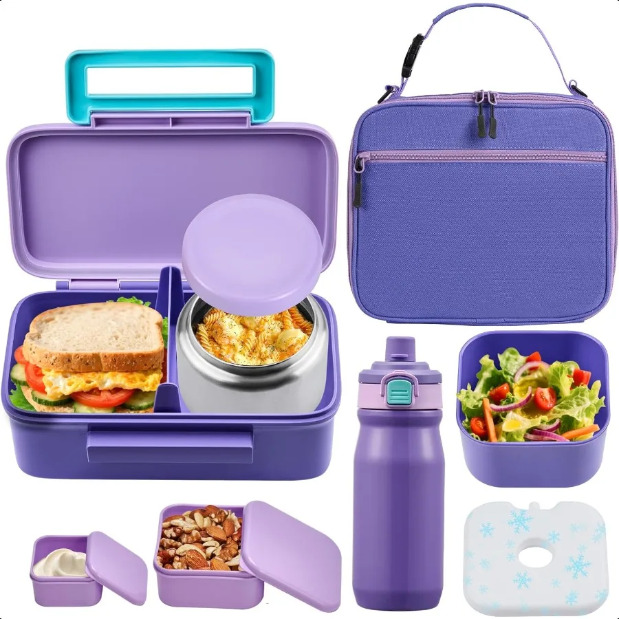 

Lunch Bento Box with Thermo Ice Pack Food Container with Insulated Lunch Bag Insulated Water Bottle with Straw for Girls Boys P