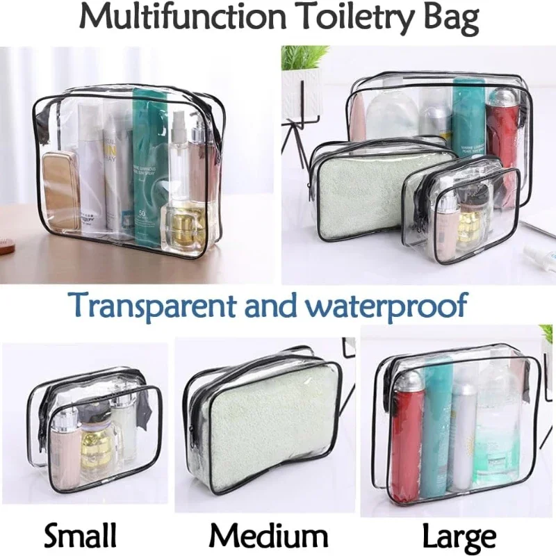 3pcs/set Home Travel Transparent Makeup Bag Toiletries Bag Bath Supplies Waterproof Travel Cosmetic Bag Bathroom Organizers