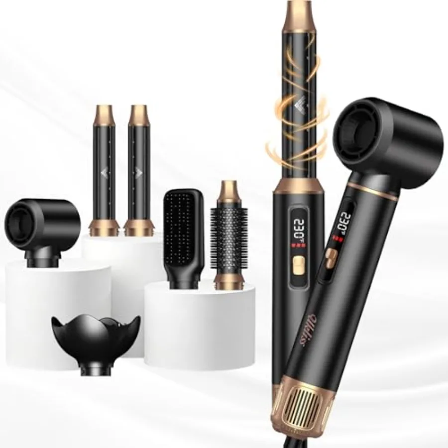 6 in 1 Hair Dryer Brush and Air Styler Professional Multi-Functional Blowout Brush with LCD Screen 800W Blow Dryer for Volume a