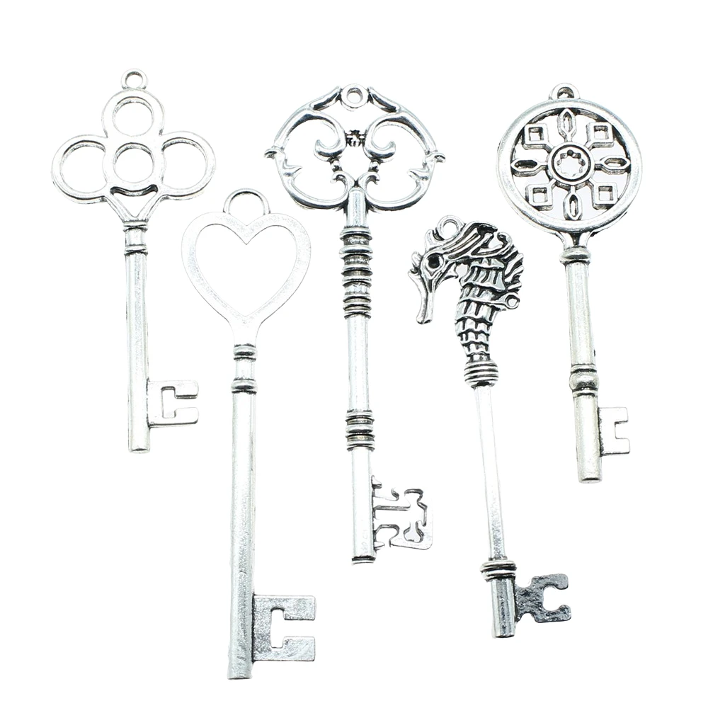 2pcs Charms Key Antique Silver Color Vintage Key Charms Pendant Jewelry Retro Key Charms For Jewelry Making