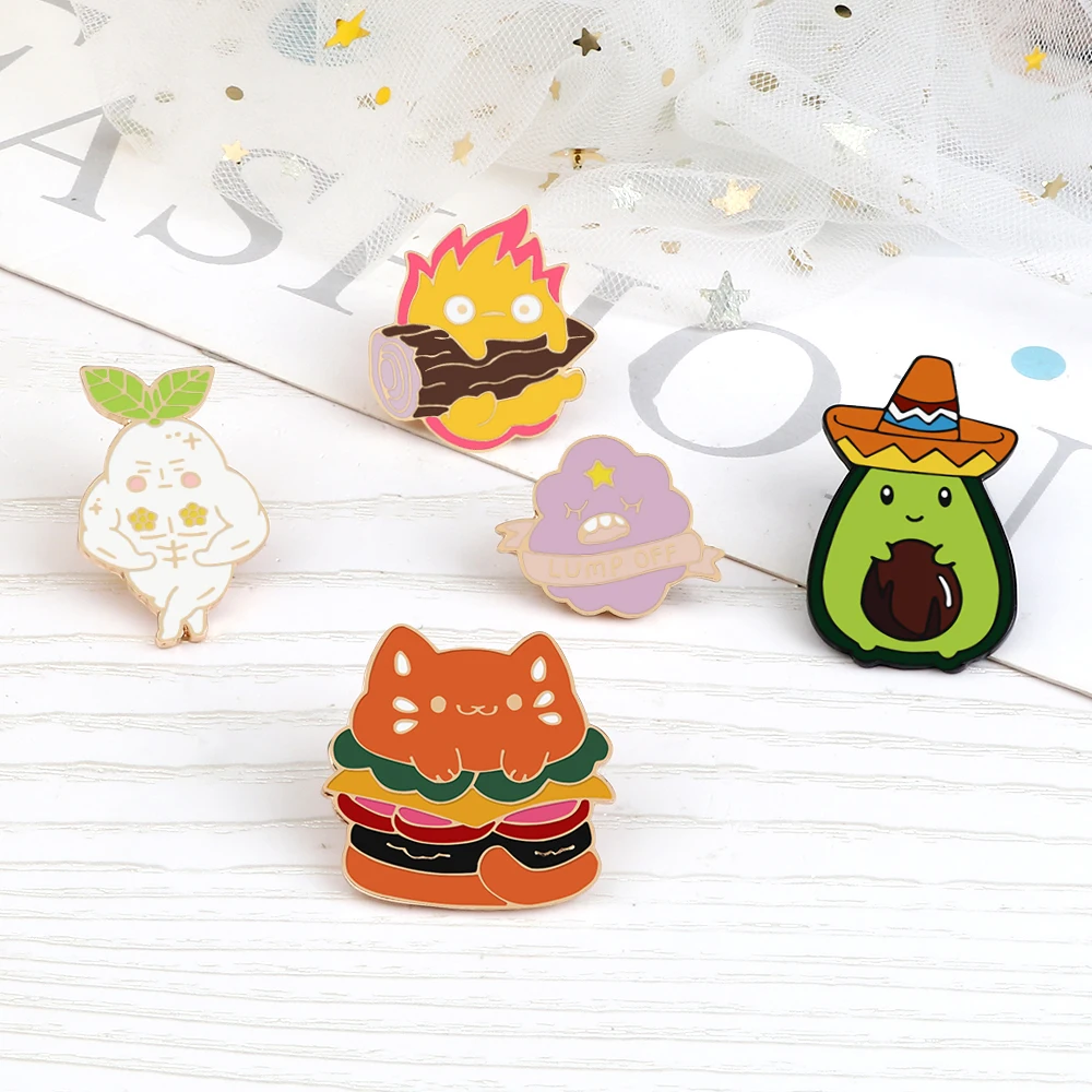 3-5Pcs Brooch Set Cartoon Assassin Cats Enamel Pins Avocado Monster Cute Frog Lonely Whale Mysterious Eye of Egypt Badge Jewelry