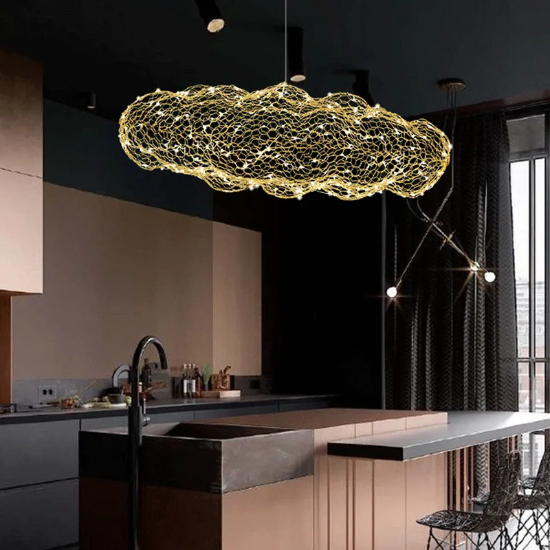 Iron Mesh Cloud Chandelier LED Hand Woven Cloud Lamps Nordic Industrial Style Villa Dining Room Staircase Living Room Chandelier
