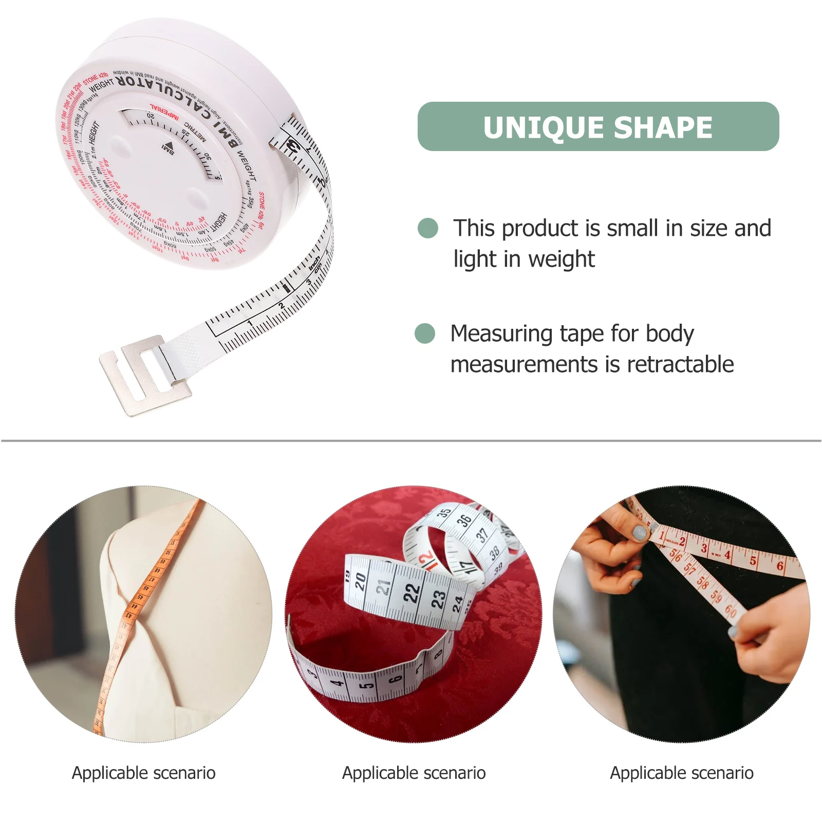 

Retractable Tape Measure Body Fitness Clear CM Inch Dual Units BMI Calculator Lightweight Portable Small Size Soft