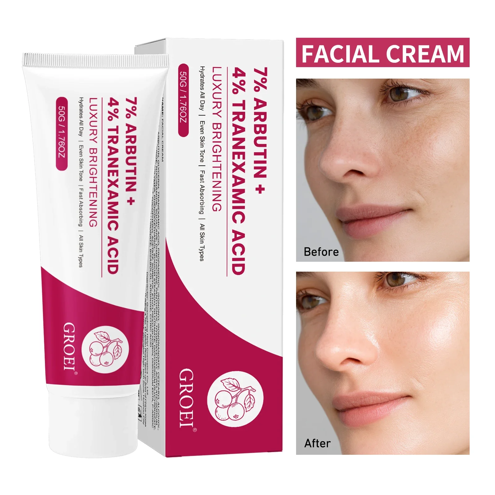 50G Arbutin Tranexamic Acid Face Cream,Long Lasting Moisturizing Facial Cream,Quick Absorb Skin Care Cream for Daily Beauty Use