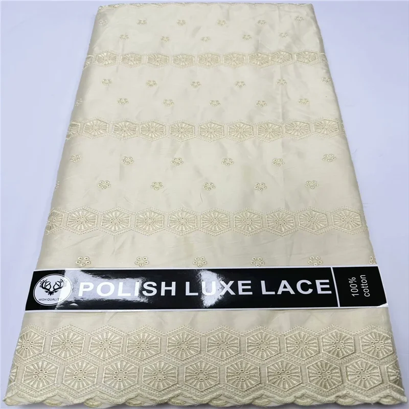 5 Yards Nigerian 100% Cotton Polish Satin Embroidery Fabric High Quality Swiss Voile Lace Material For Men Dubai Style 10L111273