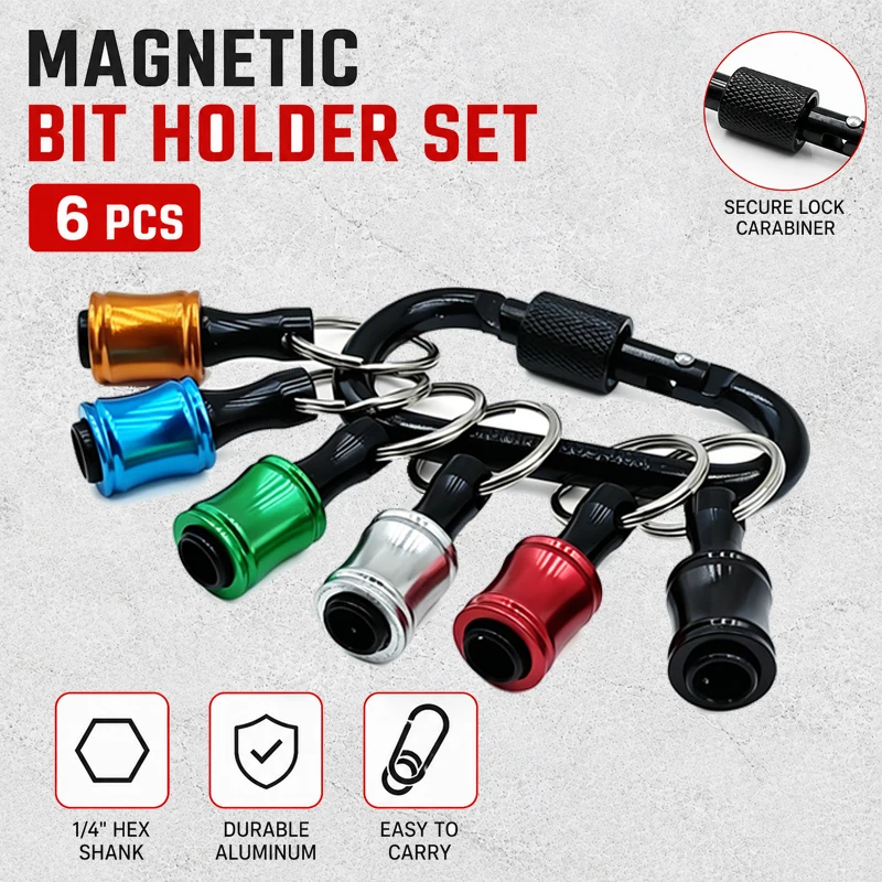 Magnetic Bit Holder With Carabiner 1/4-Inch Hex Shank Quick-Release Bit Holder Featuring A Locking Carabiner Portable Tool Acces