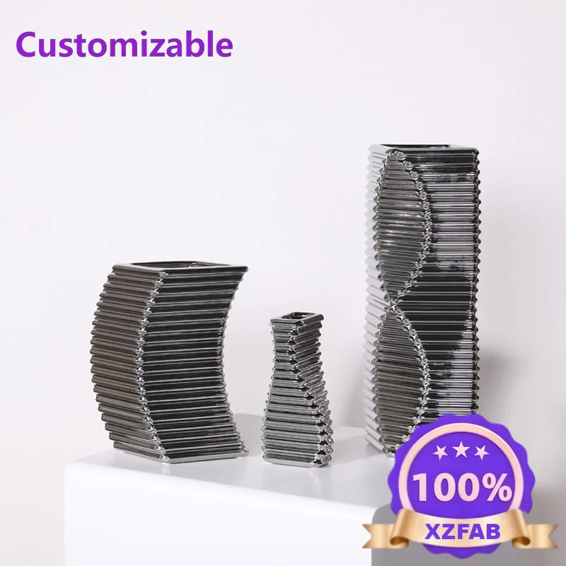 Factory Direct 2026 Modern Simple Creative Light Luxury Silver Ceramic Vase ins style living room dried flower arrangement decor