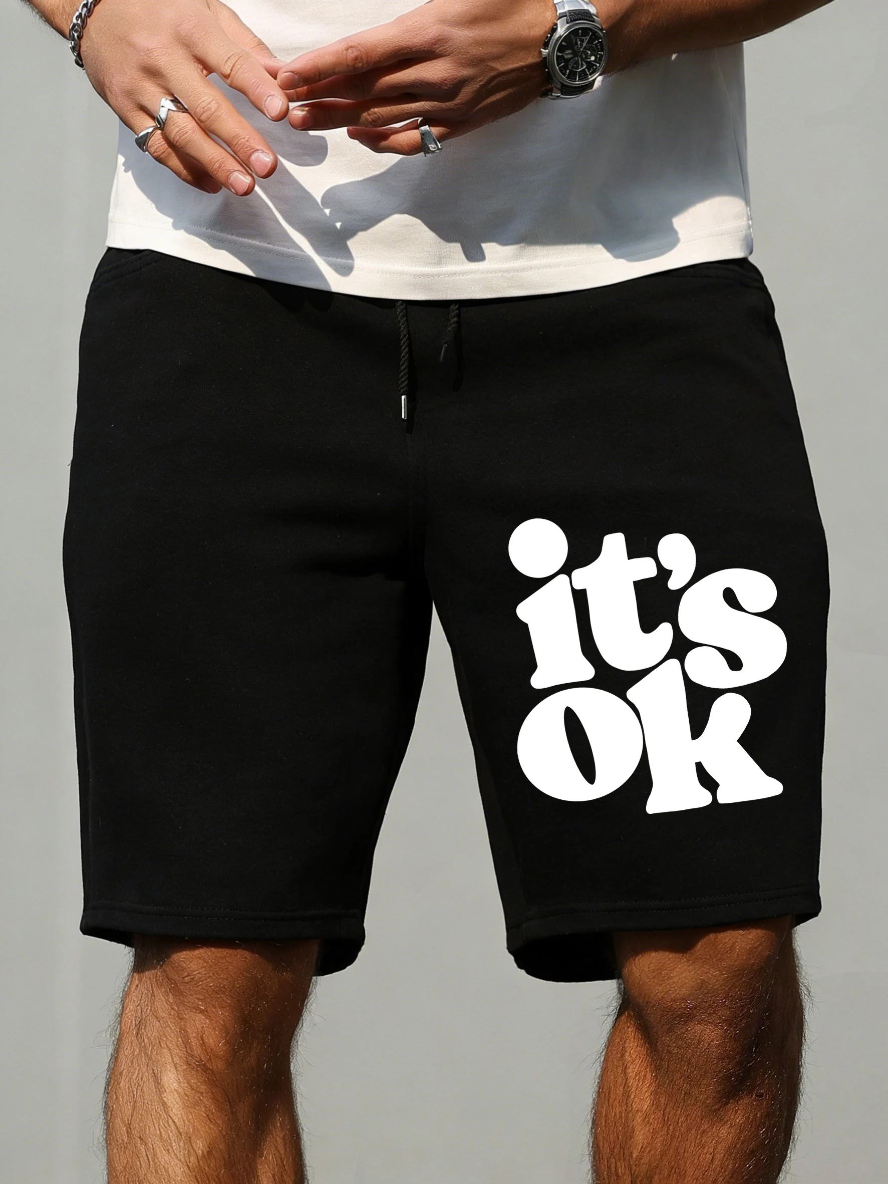 

Мужские спортивные шорты It'S Ok Print, повседневные брюки с карманами, для спортзала, на шнурке, летняя одежда, широкие штанины, эластичные, для плавания