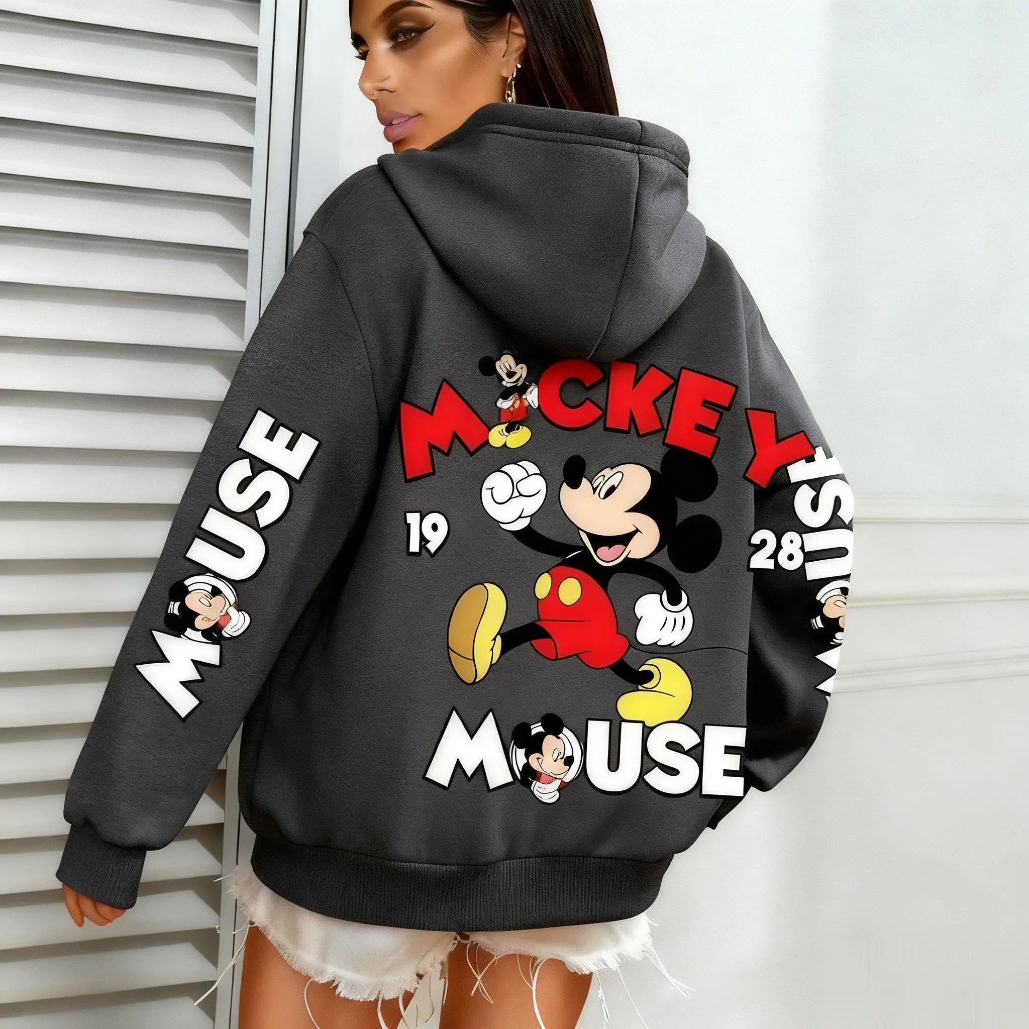 ميكي ماوس ديزني طباعة هوديي النساء الرجال ربيع الخريف موضة جديدة المتضخم بلوزة كاجوال البلوز الشارع الشهير ​ ​   للجنسين