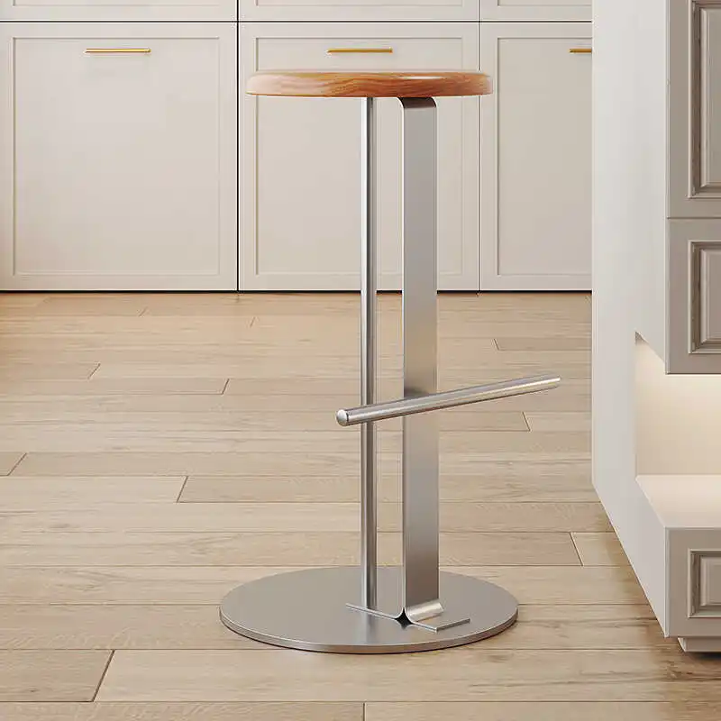 Japanese-style Simple Bar Chair Household Solid Wood Designer Stainless Steel Wrought Iron High Stool