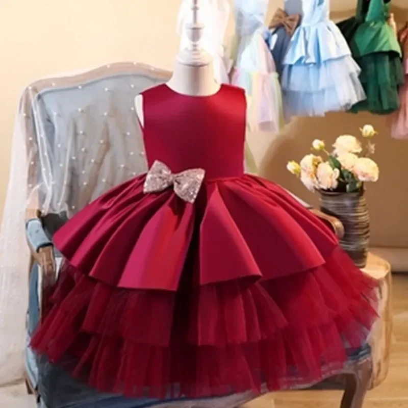 Baby Girl Christmas Dress for 1-5Y Girls Red Vestidos New Year Birthday Gala Gown for Toddler Girls Wedding Party Princess Dress